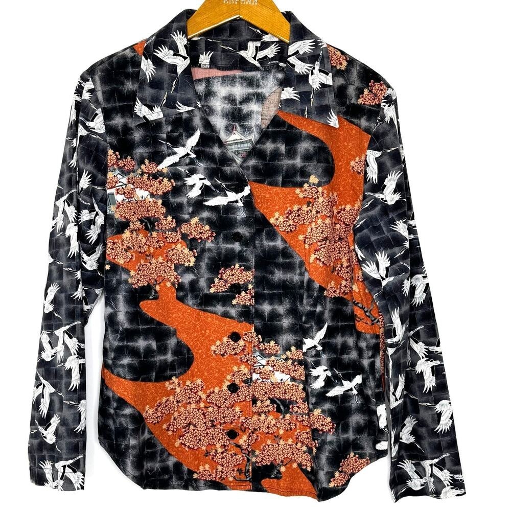 Japanese print‎ long sleeve button front shirt